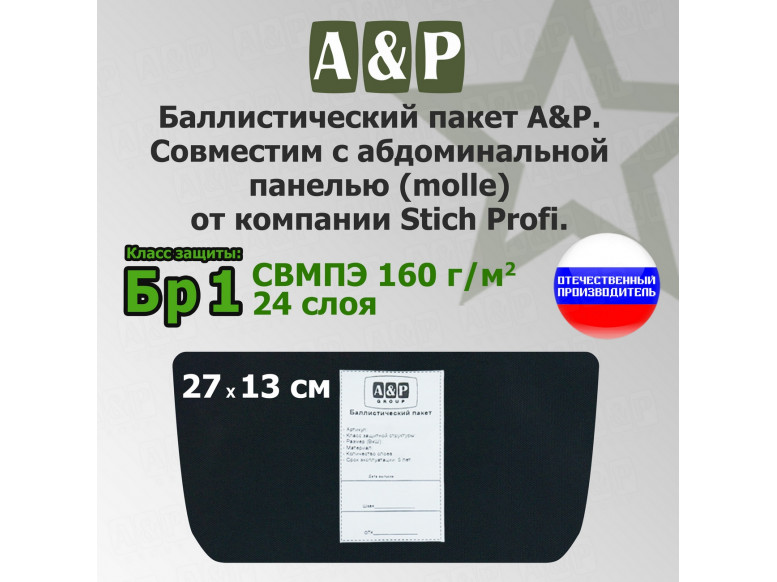 Баллистический пакет в абдоминальную панель (MOLLE) от Stich Profi. Класс защитной структуры Бр 1.