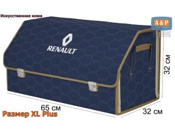 Органайзер-саквояж "Союз Премиум" в багажник Renault (Рено), размер XL Plus. Цвет: синий с бежевой прострочкой Соты.